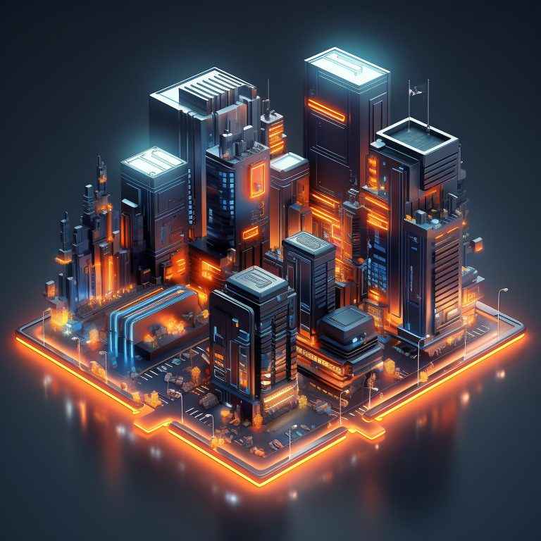 isometric view 3d rendering neon city